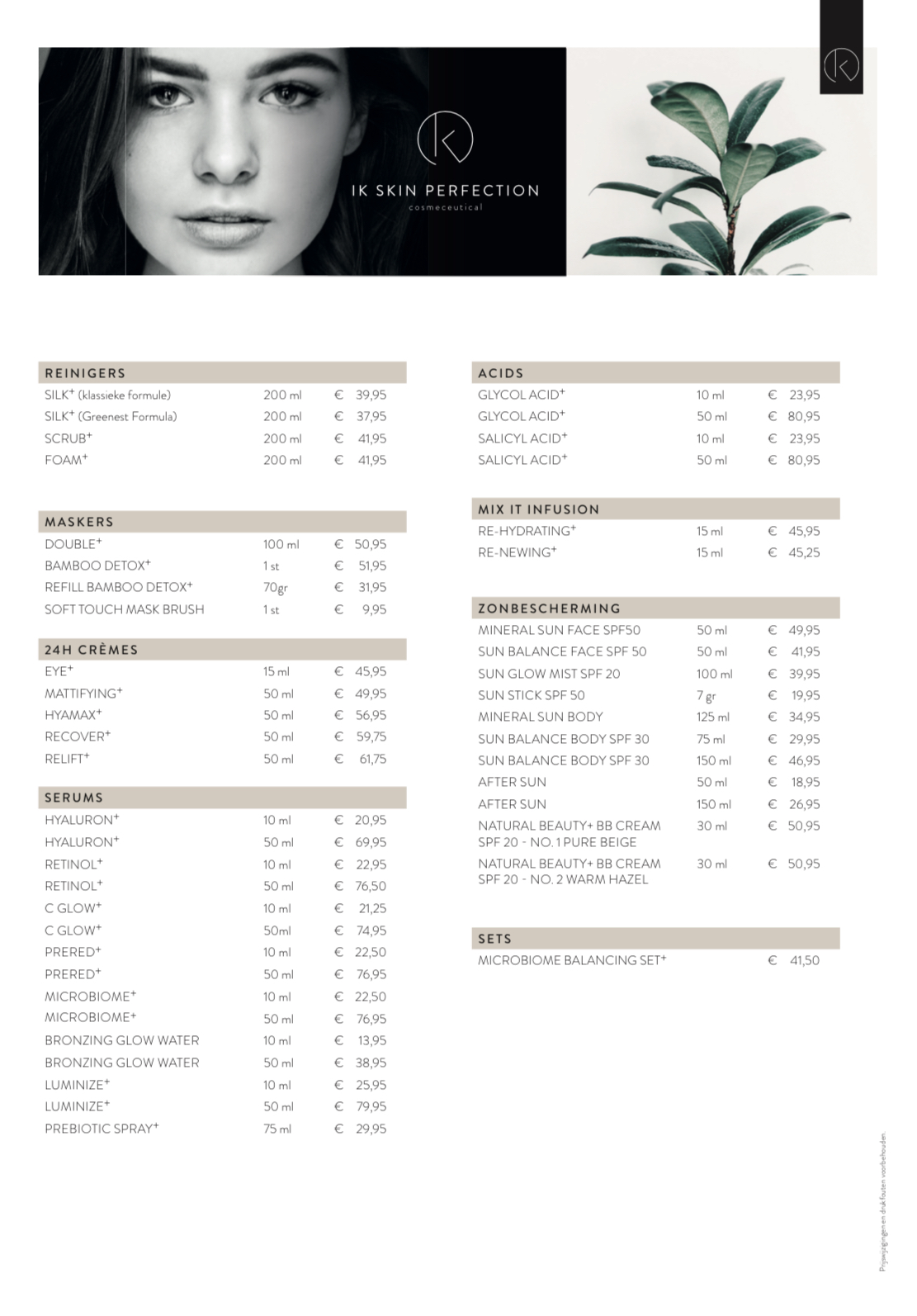 prijslijst ik skin perfection 2026 producten